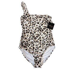 Nip Tuck Rhonda Leopard Animal Print One Shoulder One Piece Swimsuit 10 NWT